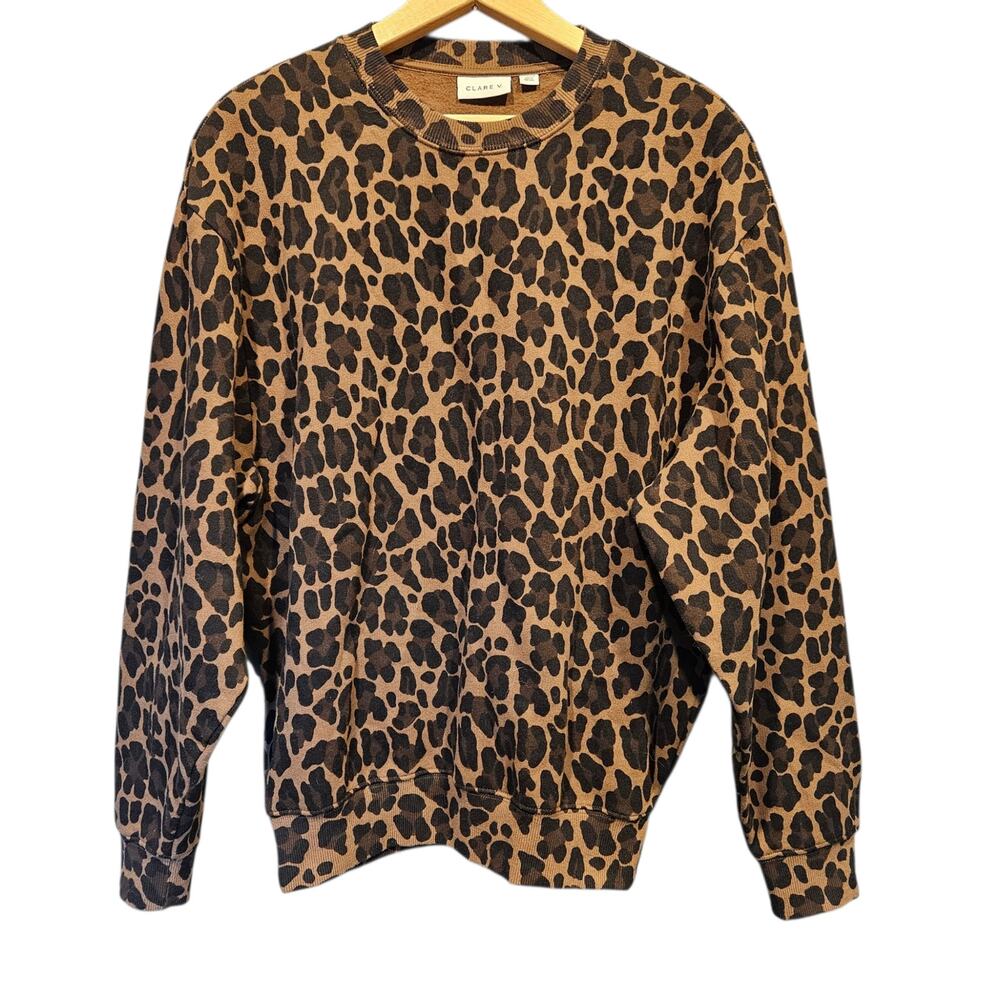 Women's Clare V Oversized Sweatshirt Animal Print Chocolate Double Jag XS - Picture 5 of 16